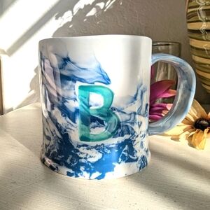 Anthropologie Mug B Letter Swirl Blue Color Design 💙 New